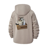 Playful Cat in Box Unisex Full-Zip Printed Waterproof Hooded Windbreaker