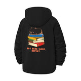 Cute Cat and Books Unisex Full-Zip Printed Waterproof Hooded Windbreaker