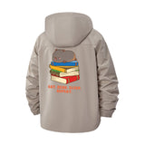 Cute Cat and Books Unisex Full-Zip Printed Waterproof Hooded Windbreaker