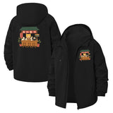 Cat Cafe Illustration Unisex Full-Zip Printed Waterproof Hooded Windbreaker