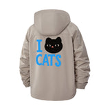 I Love Cats Unisex Full-Zip Printed Waterproof Hooded Windbreaker