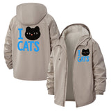 I Love Cats Unisex Full-Zip Printed Waterproof Hooded Windbreaker