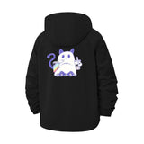 Cute Ghost Cat Unisex Full-Zip Printed Waterproof Hooded Windbreaker
