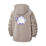 Cute Ghost Cat Unisex Full-Zip Printed Waterproof Hooded Windbreaker