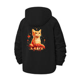 Whimsical Cat and Mushroom Unisex Full-Zip Printed Waterproof Hooded Windbreaker