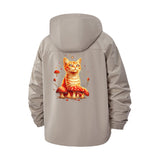 Whimsical Cat and Mushroom Unisex Full-Zip Printed Waterproof Hooded Windbreaker