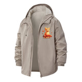 Whimsical Cat and Mushroom Unisex Full-Zip Printed Waterproof Hooded Windbreaker