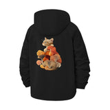 Cat and Mushrooms Unisex Full-Zip Printed Waterproof Hooded Windbreaker