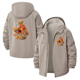 Cat and Mushrooms Unisex Full-Zip Printed Waterproof Hooded Windbreaker
