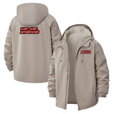 Bold Typographic Unisex Full-Zip Printed Waterproof Hooded Windbreaker
