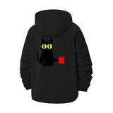 Cat With Coffee Mug Unisex Full-Zip Printed Waterproof Hooded Windbreaker