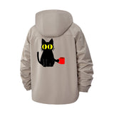 Cat With Coffee Mug Unisex Full-Zip Printed Waterproof Hooded Windbreaker