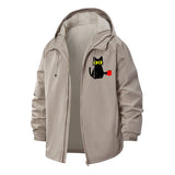 Cat With Coffee Mug Unisex Full-Zip Printed Waterproof Hooded Windbreaker