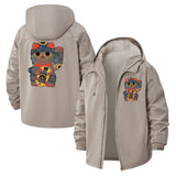 Lucky Cat Unisex Full-Zip Printed Waterproof Hooded Windbreaker
