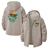 Retro Smiley Vibes Unisex Full-Zip Printed Waterproof Hooded Windbreaker