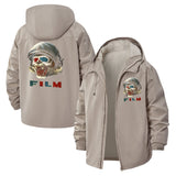 Helmeted Skull Film Unisex Full-Zip Printed Waterproof Hooded Windbreaker