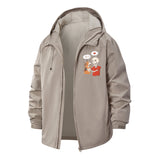 Skeleton and Dog Friendship Unisex Full-Zip Printed Waterproof Hooded Windbreaker