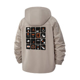 Minimal Graphic Icons Unisex Full-Zip Printed Waterproof Hooded Windbreaker