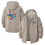 Kawaii Cartoon Blob Unisex Full-Zip Printed Waterproof Hooded Windbreaker