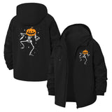 Dancing Skeleton Pumpkin Unisex Full-Zip Printed Waterproof Hooded Windbreaker