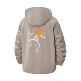 Dancing Skeleton Pumpkin Unisex Full-Zip Printed Waterproof Hooded Windbreaker