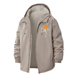 Dancing Skeleton Pumpkin Unisex Full-Zip Printed Waterproof Hooded Windbreaker