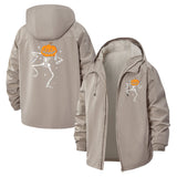 Dancing Skeleton Pumpkin Unisex Full-Zip Printed Waterproof Hooded Windbreaker