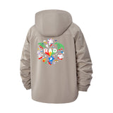 Cartoon Animal Collage Unisex Full-Zip Printed Waterproof Hooded Windbreaker