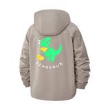 Dinosaur Cartoon Unisex Full-Zip Printed Waterproof Hooded Windbreaker