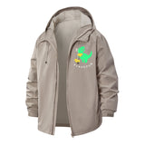 Dinosaur Cartoon Unisex Full-Zip Printed Waterproof Hooded Windbreaker