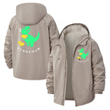 Dinosaur Cartoon Unisex Full-Zip Printed Waterproof Hooded Windbreaker