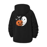 Pumpkin and Ghost Motif Unisex Full-Zip Printed Waterproof Hooded Windbreaker