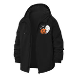 Pumpkin and Ghost Motif Unisex Full-Zip Printed Waterproof Hooded Windbreaker