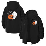 Pumpkin and Ghost Motif Unisex Full-Zip Printed Waterproof Hooded Windbreaker