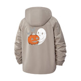 Pumpkin and Ghost Motif Unisex Full-Zip Printed Waterproof Hooded Windbreaker