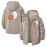 Pumpkin and Ghost Motif Unisex Full-Zip Printed Waterproof Hooded Windbreaker