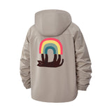 Retro Rainbow Motif Unisex Full-Zip Printed Waterproof Hooded Windbreaker
