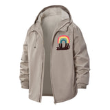 Retro Rainbow Motif Unisex Full-Zip Printed Waterproof Hooded Windbreaker