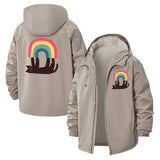 Retro Rainbow Motif Unisex Full-Zip Printed Waterproof Hooded Windbreaker