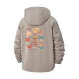 Lucky Cat Motif Unisex Full-Zip Printed Waterproof Hooded Windbreaker