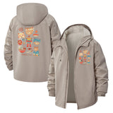 Lucky Cat Motif Unisex Full-Zip Printed Waterproof Hooded Windbreaker