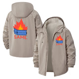 Flaming Dumpster Meme Unisex Full-Zip Printed Waterproof Hooded Windbreaker