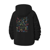 Whimsical Line Art Unisex Full-Zip Printed Waterproof Hooded Windbreaker