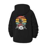 Cat Drummer Unisex Full-Zip Printed Waterproof Hooded Windbreaker