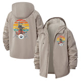 Cat Drummer Unisex Full-Zip Printed Waterproof Hooded Windbreaker