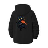 Cat Playing Violin Unisex Full-Zip Printed Waterproof Hooded Windbreaker