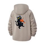 Cat Playing Violin Unisex Full-Zip Printed Waterproof Hooded Windbreaker