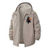 Cat Playing Violin Unisex Full-Zip Printed Waterproof Hooded Windbreaker