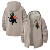 Cat Playing Violin Unisex Full-Zip Printed Waterproof Hooded Windbreaker