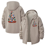 Floral Christmas Tree Unisex Full-Zip Printed Waterproof Hooded Windbreaker